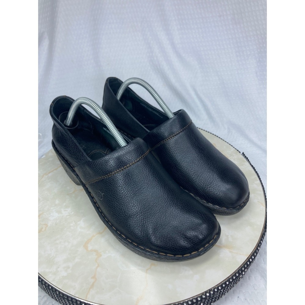 Born Leather Comfort Slip On Clogs Womens 11 Black Comfy Minimalist Casual Shoes